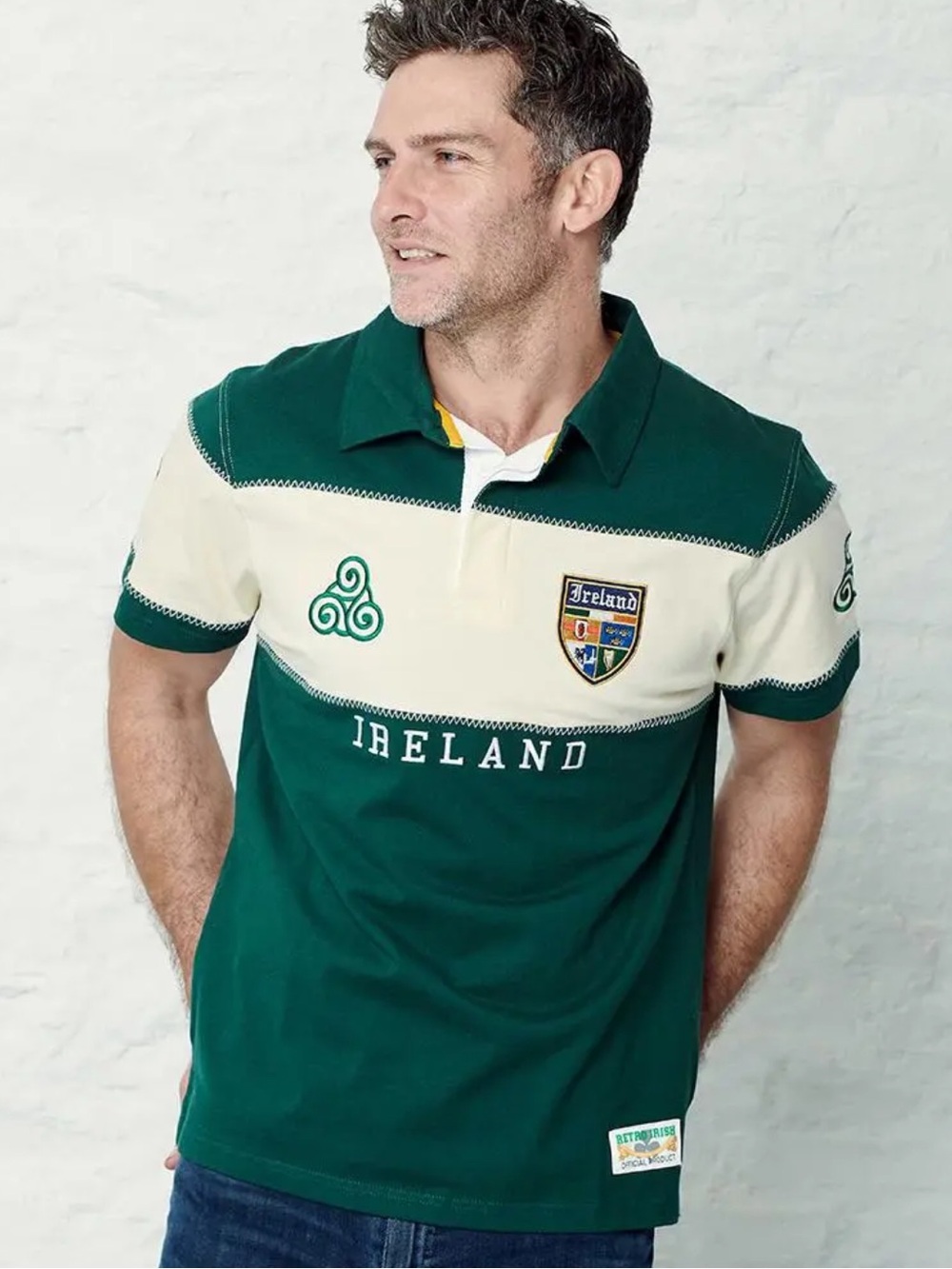 Retro Irish Heritage Collection "Ireland" Crest Rugby Polo - Size Large